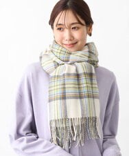 FR3AV50055 MK MICHEL KLEIN(MK ミッシェルクラン) 大判チェック柄ストール ライトグリーン×アイボリー
