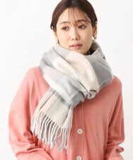 FR3AV50055 MK MICHEL KLEIN(MK ミッシェルクラン) 大判チェック柄ストール ベージュ×ライトグレー
