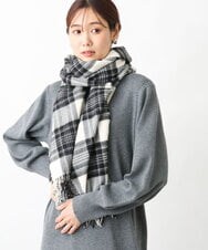 FR3AV50055 MK MICHEL KLEIN(MK ミッシェルクラン) 大判チェック柄ストール ブラック×ホワイト