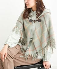 FR3JS30065 MK MICHEL KLEIN(MK ミッシェルクラン) チェック柄フリンジポンチョ/洗える ミント