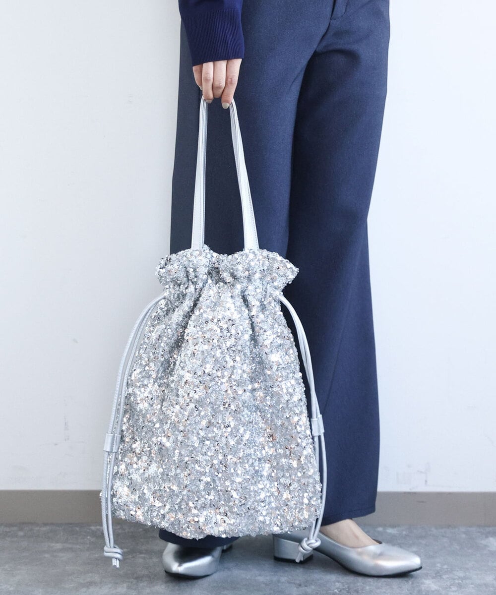 FR5GD03100 MK MICHEL KLEIN(MK ミッシェルクラン) スパンコール2WAYトートバッグ シルバー