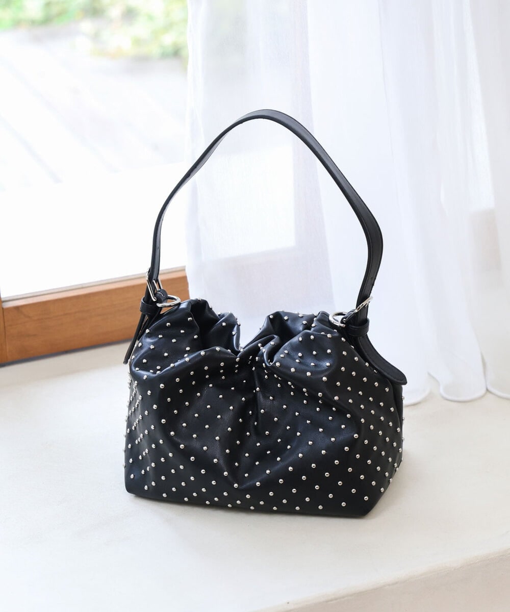 FR5GD05090 MK MICHEL KLEIN(MK ミッシェルクラン) スタッズデザイン巾着風2wayバッグ ブラック