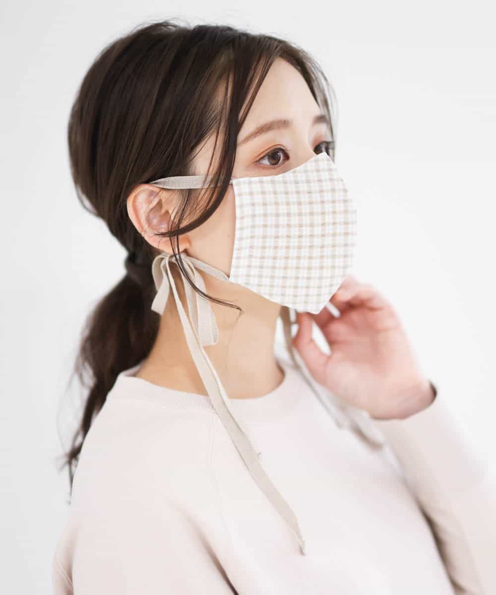 FRYAM01023 MK MICHEL KLEIN(MK ミッシェルクラン) 【返品不可/洗える】リボンマスク（チェック） ネイビー