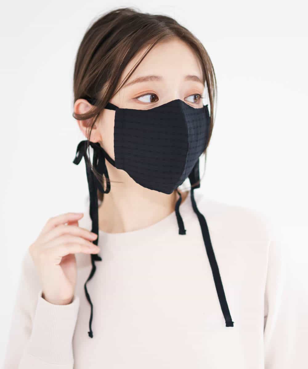 FRYAM01023 MK MICHEL KLEIN(MK ミッシェルクラン) 【返品不可/洗える】リボンマスク（チェック） ネイビー