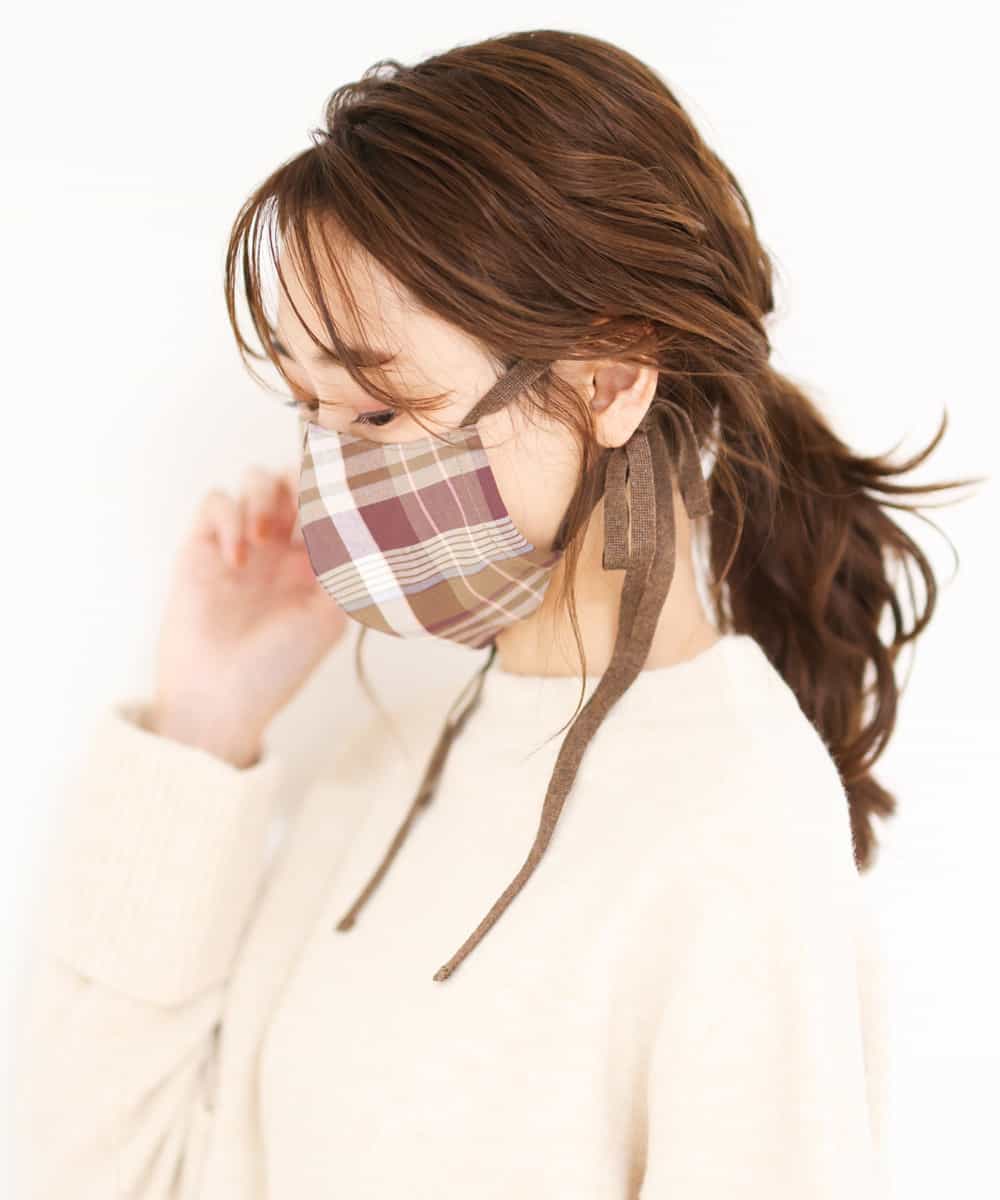 FRYAM03023 MK MICHEL KLEIN(MK ミッシェルクラン) 【返品不可/洗える】リボンマスク（チェック） ブルー