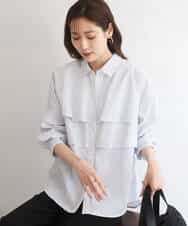 FUBGD01130 MK MICHEL KLEIN(MK ミッシェルクラン) ティアードフリルストライプ柄シャツブラウス/洗える ライトイエロー