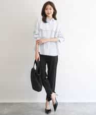 FUBGD01130 MK MICHEL KLEIN(MK ミッシェルクラン) ティアードフリルストライプ柄シャツブラウス/洗える ライトイエロー