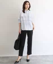 FUBGD01130 MK MICHEL KLEIN(MK ミッシェルクラン) ティアードフリルストライプ柄シャツブラウス/洗える ライトイエロー