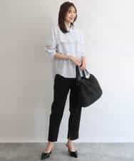 FUBGD01130 MK MICHEL KLEIN(MK ミッシェルクラン) ティアードフリルストライプ柄シャツブラウス/洗える ライトイエロー