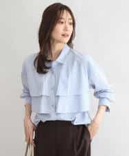 FUBGD01130 MK MICHEL KLEIN(MK ミッシェルクラン) ティアードフリルストライプ柄シャツブラウス/洗える ライトイエロー