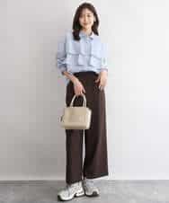 FUBGD01130 MK MICHEL KLEIN(MK ミッシェルクラン) ティアードフリルストライプ柄シャツブラウス/洗える ライトイエロー