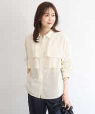 FUBGD01130 MK MICHEL KLEIN(MK ミッシェルクラン) ティアードフリルストライプ柄シャツブラウス/洗える ライトイエロー