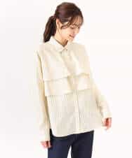 FUBGD01130 MK MICHEL KLEIN(MK ミッシェルクラン) ティアードフリルストライプ柄シャツブラウス/洗える ライトイエロー