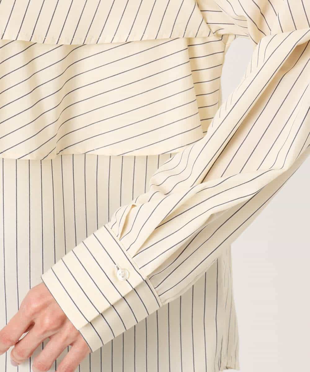 FUBGD01130 MK MICHEL KLEIN(MK ミッシェルクラン) ティアードフリルストライプ柄シャツブラウス/洗える ライトイエロー