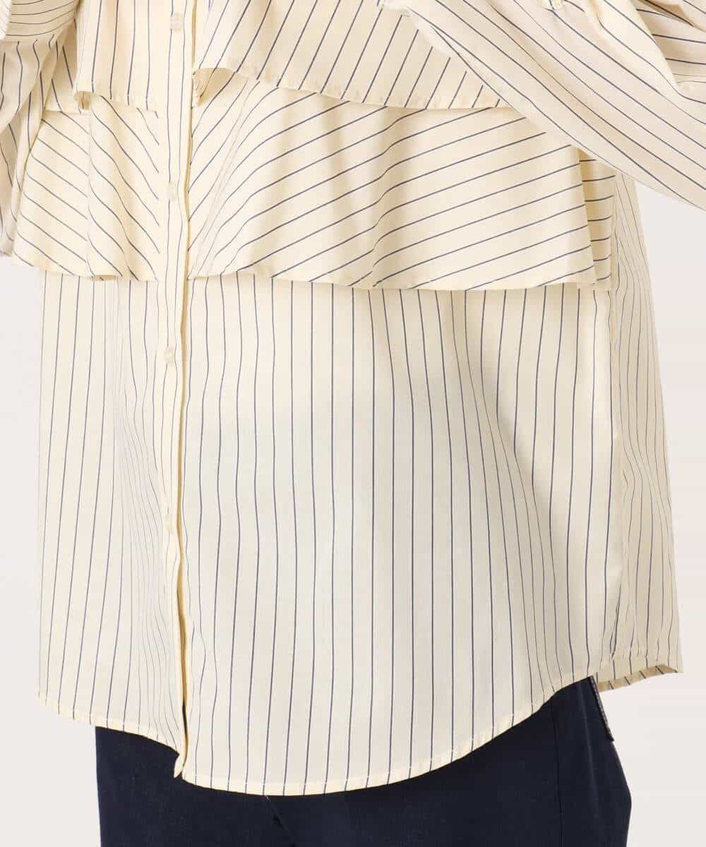 FUBGD01130 MK MICHEL KLEIN(MK ミッシェルクラン) ティアードフリルストライプ柄シャツブラウス/洗える ライトイエロー