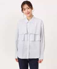 FUBGD01130 MK MICHEL KLEIN(MK ミッシェルクラン) ティアードフリルストライプ柄シャツブラウス/洗える ライトイエロー