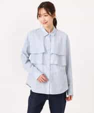 FUBGD01130 MK MICHEL KLEIN(MK ミッシェルクラン) ティアードフリルストライプ柄シャツブラウス/洗える ライトイエロー