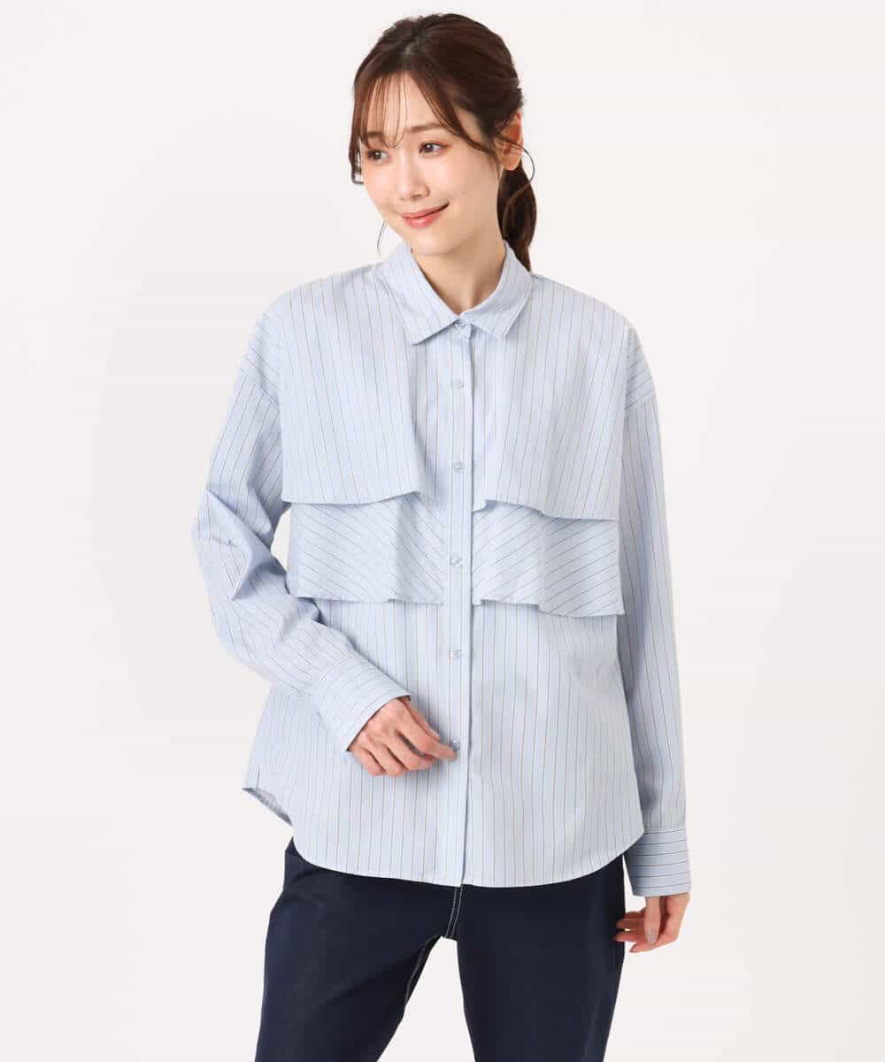 FUBGD01130 MK MICHEL KLEIN(MK ミッシェルクラン) ティアードフリルストライプ柄シャツブラウス/洗える ライトイエロー