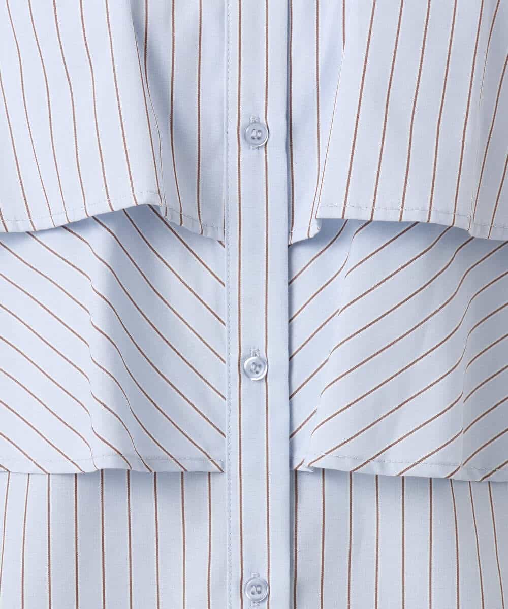 FUBGD01130 MK MICHEL KLEIN(MK ミッシェルクラン) ティアードフリルストライプ柄シャツブラウス/洗える ライトイエロー