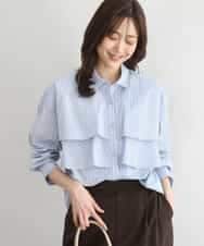 FUBGD01130 MK MICHEL KLEIN(MK ミッシェルクラン) ティアードフリルストライプ柄シャツブラウス/洗える ライトブルー