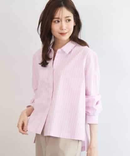 FUBGD02130 MK MICHEL KLEIN クロップド丈コットンストライプシャツブラウス/洗える