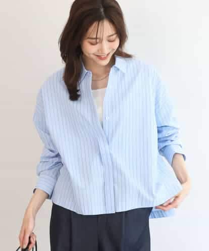 FUBGD02130 MK MICHEL KLEIN クロップド丈コットンストライプシャツブラウス/洗える