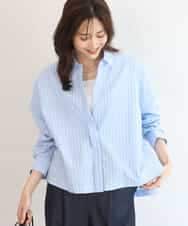 FUBGD02130 MK MICHEL KLEIN(MK ミッシェルクラン) クロップド丈コットンストライプシャツブラウス/洗える ライトブルー