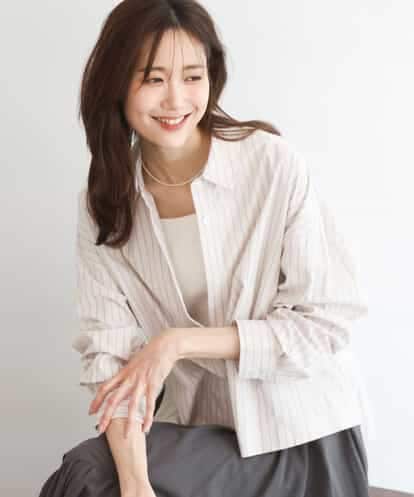 FUBGD02130 MK MICHEL KLEIN クロップド丈コットンストライプシャツブラウス/洗える