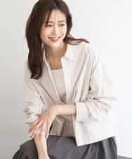 FUBGD02130 MK MICHEL KLEIN(MK ミッシェルクラン) クロップド丈コットンストライプシャツブラウス/洗える ベージュ