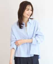 FUBGD02130 MK MICHEL KLEIN(MK ミッシェルクラン) クロップド丈コットンストライプシャツブラウス/洗える ベージュ