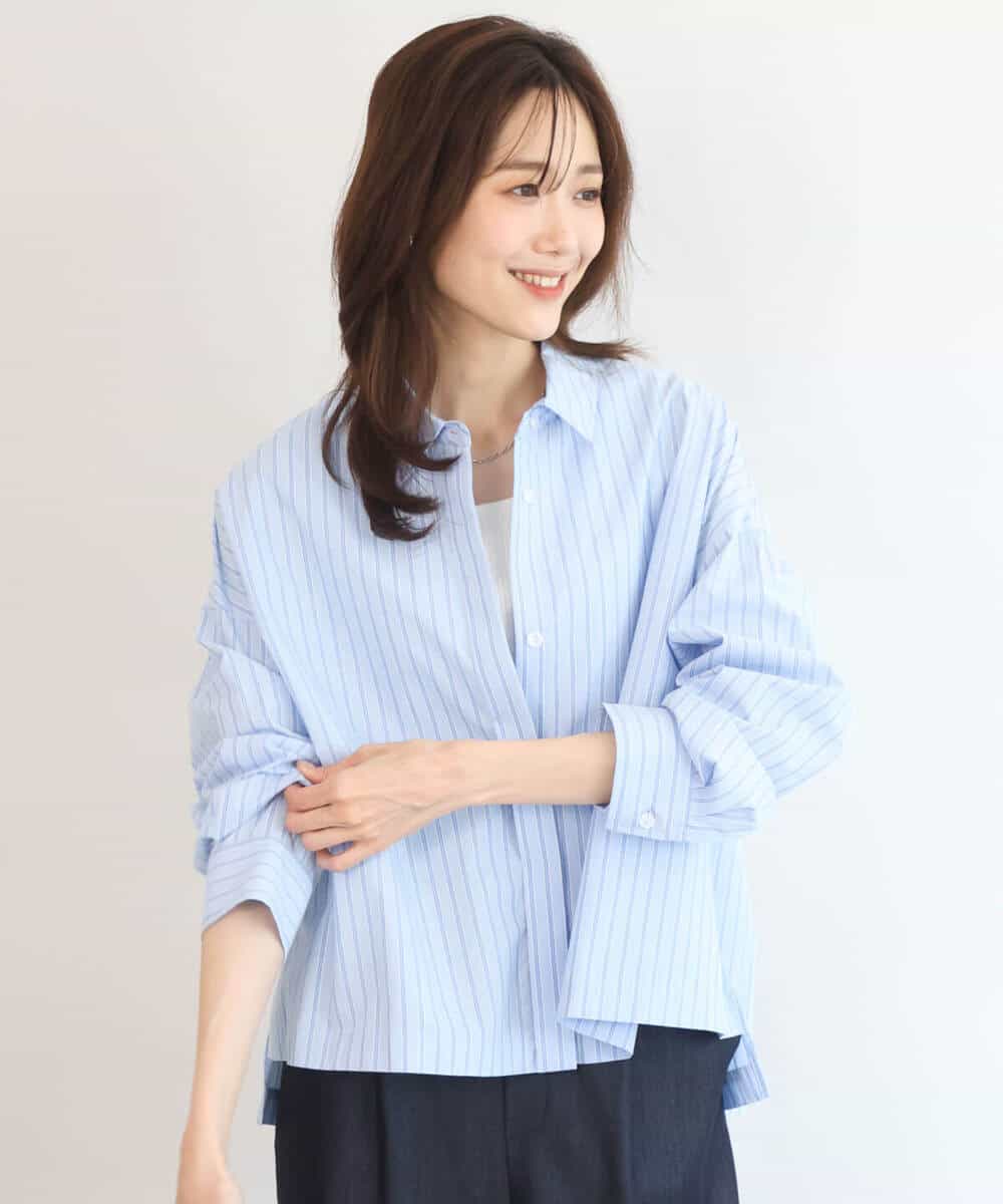 FUBGD02130 MK MICHEL KLEIN(MK ミッシェルクラン) クロップド丈コットンストライプシャツブラウス/洗える ベージュ