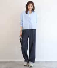 FUBGD02130 MK MICHEL KLEIN(MK ミッシェルクラン) クロップド丈コットンストライプシャツブラウス/洗える ベージュ