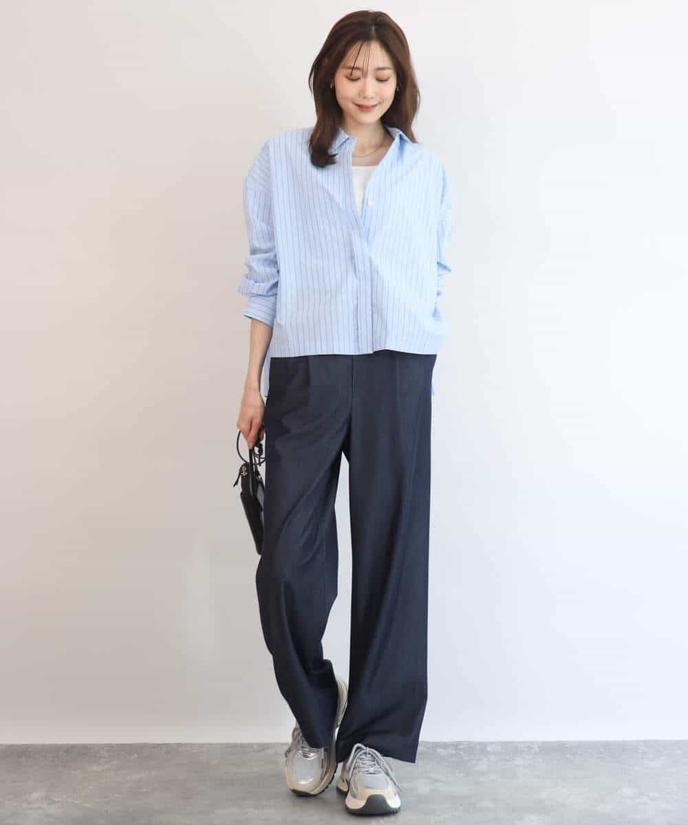 FUBGD02130 MK MICHEL KLEIN(MK ミッシェルクラン) クロップド丈コットンストライプシャツブラウス/洗える ベージュ