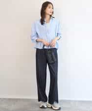 FUBGD02130 MK MICHEL KLEIN(MK ミッシェルクラン) クロップド丈コットンストライプシャツブラウス/洗える ベージュ