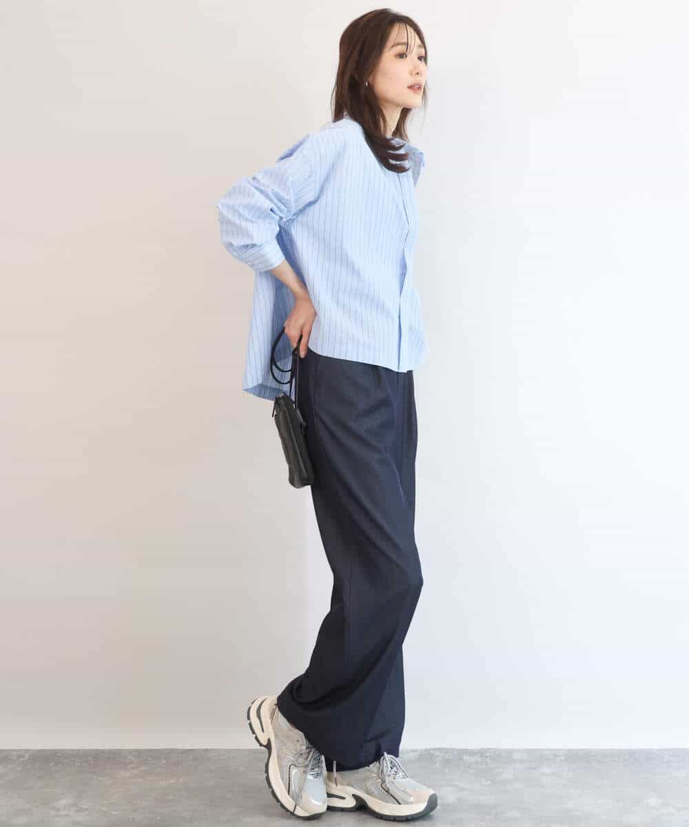 FUBGD02130 MK MICHEL KLEIN(MK ミッシェルクラン) クロップド丈コットンストライプシャツブラウス/洗える ベージュ