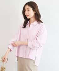 FUBGD02130 MK MICHEL KLEIN(MK ミッシェルクラン) クロップド丈コットンストライプシャツブラウス/洗える ベージュ