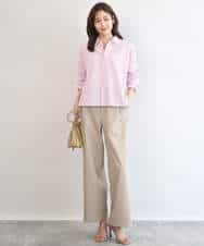 FUBGD02130 MK MICHEL KLEIN(MK ミッシェルクラン) クロップド丈コットンストライプシャツブラウス/洗える ベージュ