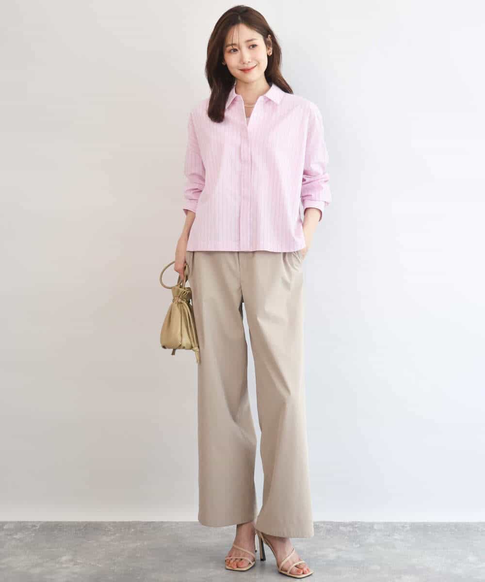 FUBGD02130 MK MICHEL KLEIN(MK ミッシェルクラン) クロップド丈コットンストライプシャツブラウス/洗える ベージュ