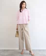 FUBGD02130 MK MICHEL KLEIN(MK ミッシェルクラン) クロップド丈コットンストライプシャツブラウス/洗える ベージュ