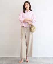 FUBGD02130 MK MICHEL KLEIN(MK ミッシェルクラン) クロップド丈コットンストライプシャツブラウス/洗える ベージュ