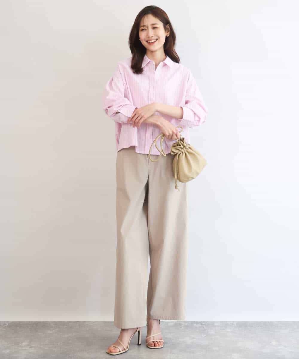 FUBGD02130 MK MICHEL KLEIN(MK ミッシェルクラン) クロップド丈コットンストライプシャツブラウス/洗える ベージュ