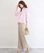 FUBGD02130 MK MICHEL KLEIN(MK ミッシェルクラン) クロップド丈コットンストライプシャツブラウス/洗える ベージュ