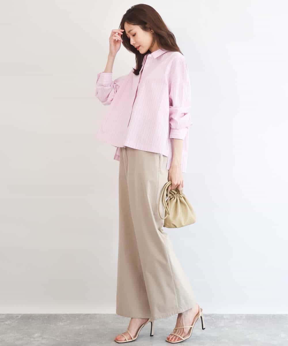 FUBGD02130 MK MICHEL KLEIN(MK ミッシェルクラン) クロップド丈コットンストライプシャツブラウス/洗える ベージュ