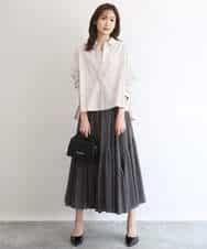 FUBGD02130 MK MICHEL KLEIN(MK ミッシェルクラン) クロップド丈コットンストライプシャツブラウス/洗える ベージュ