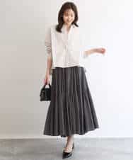 FUBGD02130 MK MICHEL KLEIN(MK ミッシェルクラン) クロップド丈コットンストライプシャツブラウス/洗える ベージュ