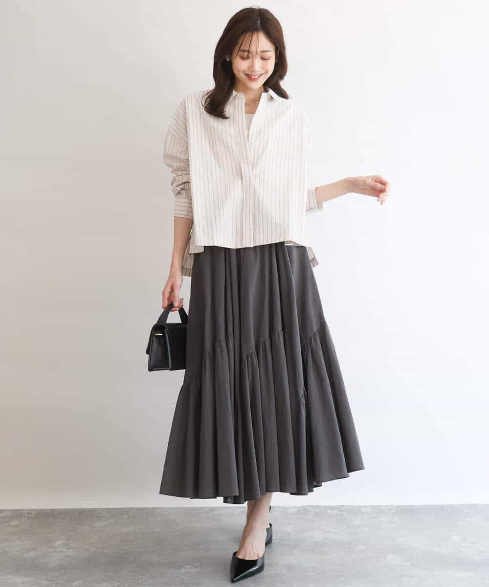 FUBGD02130 MK MICHEL KLEIN(MK ミッシェルクラン) クロップド丈コットンストライプシャツブラウス/洗える ベージュ