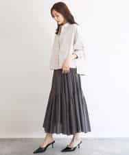 FUBGD02130 MK MICHEL KLEIN(MK ミッシェルクラン) クロップド丈コットンストライプシャツブラウス/洗える ベージュ