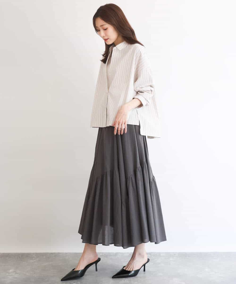 FUBGD02130 MK MICHEL KLEIN(MK ミッシェルクラン) クロップド丈コットンストライプシャツブラウス/洗える ベージュ