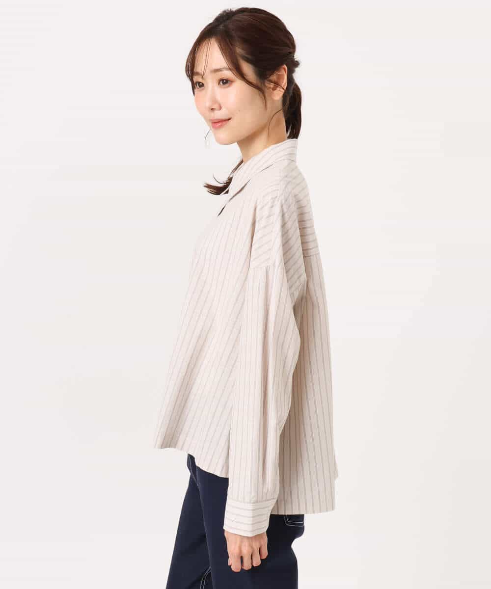 FUBGD02130 MK MICHEL KLEIN(MK ミッシェルクラン) クロップド丈コットンストライプシャツブラウス/洗える ベージュ