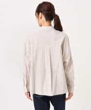 FUBGD02130 MK MICHEL KLEIN(MK ミッシェルクラン) クロップド丈コットンストライプシャツブラウス/洗える ベージュ